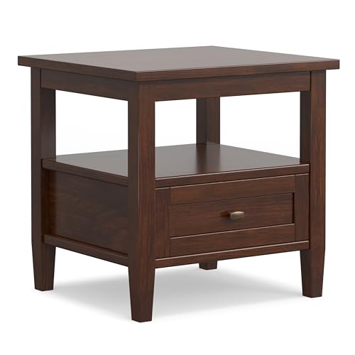 SIMPLIHOME Warm Shaker End Table - 20 inch Wide Solid Wood Side Table in Russet Brown, Transitional Accent Table for Living Room with Drawer and Lower Shelf - color: Russet Brown, size: 20 inch, style: End Table