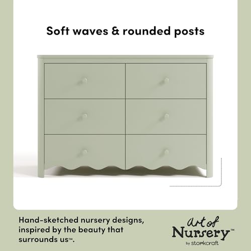 Storkcraft Casablanca 6 Drawer Dresser, Sage | GREENGUARD Gold Certified, Green Dresser for Bedroom, Kids & Nursery Storage Chest, Safety Interlocking Drawers, Kids Bedroom - color: Sage, style: 6 Drawer Dresser
