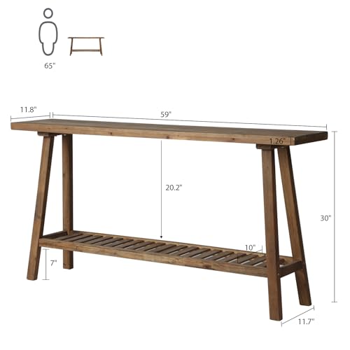 HOKYHOKY Reclaimed Solid Wood Console Table, 59" Long Farmhouse Entryway Tables, Rectangular Couch Table Behind Sofa, 2 Tiers Accent Tables for Hallway, Entrance, Foyer, Living Room - size: 59"