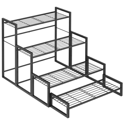 VyGrow Plant Stand, 4 Tier Widened Stackable Tiered Plant Stand, Upgraded Scalable Heavy Duty Tall Plant Shelf for Indoor Outdoor, Garden, Display Shelves, Flower Pot Holder, Black - color: Black 9.84"W