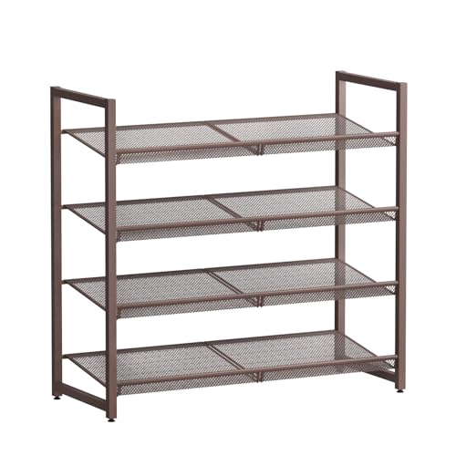Metal Shoe Rack for Closet,entryway, 4-Tier Shoe Organizer, Adjustable Flat or Angled Shelves, Holds up to 20 Pairs Shoes - color: Bronze, size: 4Tier