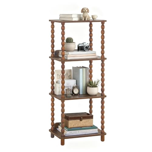 Fultyle Book Shelf, 4-Tier Bookshelf with Storage, Small Bookcase Display Shelves for Small Spaces, Bedroom, Living Room and Office with Solid Wood Legs (Rustic Brown) - color: Rustic Brown