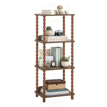 Fultyle Book Shelf, 4-Tier Bookshelf with Storage, Small Bookcase Display Shelves for Small Spaces, Bedroom, Living Room and Office with Solid Wood Legs (Rustic Brown) - color: Rustic Brown