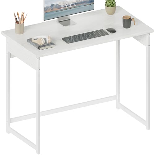 ALISENED Office Desk, 37.5 Inch Home Office Desk with Metal Frame, Gaming Desk, Scratch-Resistant Study Table for Home Bedroom, White - color: White, size: W-37.5in