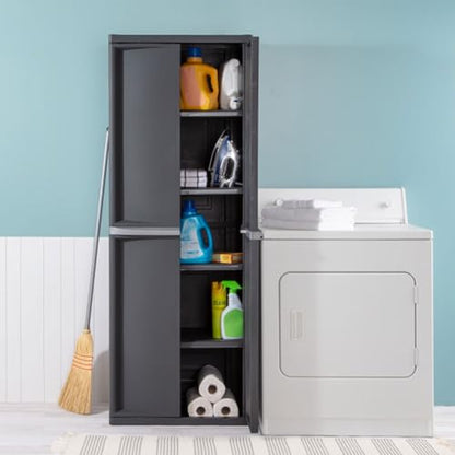 Sterilite 4 Shelf Cabinet, Lockable Utility Storage w/ Adjustable Shelves, Gray - Plastic Shelving Unit for Organizing Garage, Pantry, Basement, Laundry Room or Mudroom