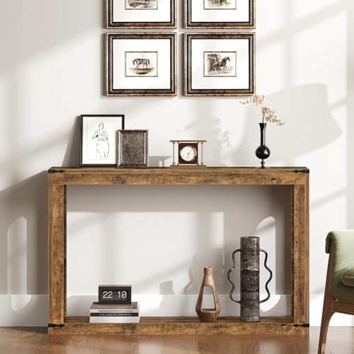 Farmhouse Console Table, 47.2 Inches Wooden Sofa Table, Behind Couch Table with Storage, Industrial Hallway Accent Table for Living Room, Entryway, Hallway, Rustic Brown CT24BR