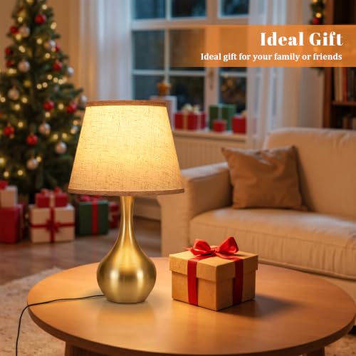 Seealle Touch Table Lamp for Bedroom, 3-Way Dimmable Small Bedside Lamps for Night Stands with Wires, Gold Desk Lamp for Kids Room, Office, Living Room, End Table(LED Bulb Included) - color: D. D:Beige Shade & Gold Base