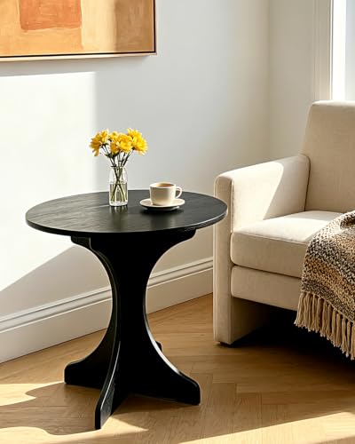 24in Black Round Side Table, Modern Accent End Table with Curved Integrated Tripod Base, Minimalist Round Sofa Side Table Nightstand for Living Room Bedroom Balcony Small Spaces, Easy Assembly - color: Black-x