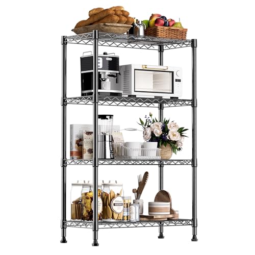 M MZG 1000 lbs Storage Shelving Steel Heavy Duty 4-Tier Utility Shelving Unit Steel Organizer Wire Rack for Home,Kitchen,Office,Black (13.7" D x 23.6" W x 53.4" H) - color: Black, size: 4 Tier 13.7" D x 23.6" W x 53.4" H