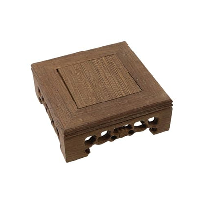 Wooden Display Stand Base Wood Carved Craft Pedestal, 4" x 4" | Traditional Wooden Base, Oriental Antique Display Riser, Square Pedestal Stands for Vase, Crystal Ball, Stone, Flower Pot - size: Square, 4" x 4"