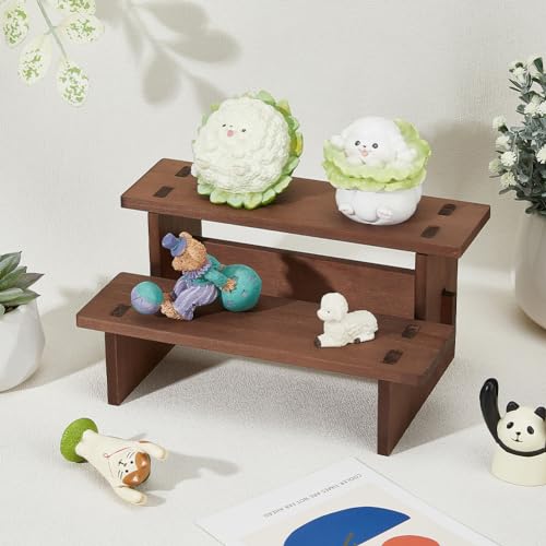 DICOSMETIC 2 Tier Wooden Display Risers Stand Display Shelves 4.72x6.42x3.94 Inch Rectangle Small Wood Table Cupcake Stand Spice Rack Organizer Coffee Perfume Organizer for Cabinet Home Wedding Party