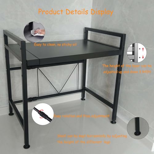 Microwave Oven Rack, Microwave stand,Adjustable Shelf with 6 Hooks Microwave Shelf, Microwave Rack, Extendable Kitchen Microwave Stand, Microwave Stand with Storage (shelf 001)