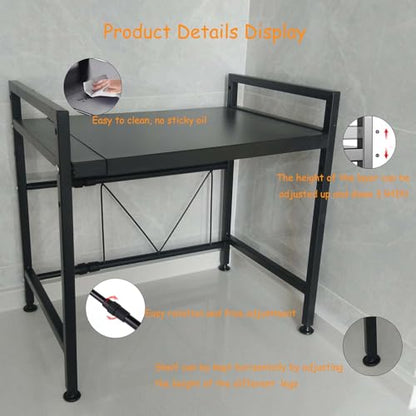 Microwave Oven Rack, Microwave stand,Adjustable Shelf with 6 Hooks Microwave Shelf, Microwave Rack, Extendable Kitchen Microwave Stand, Microwave Stand with Storage (shelf 001)