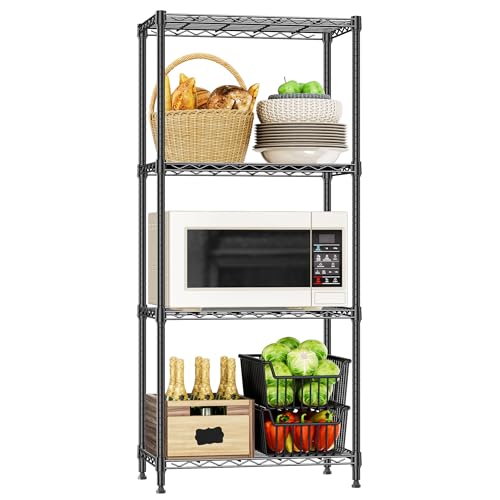 4 Tier Wire Shelf, 1000 LBS Black Wire Shelving Unit for Garage Storage | 13.8" D X 23.6" W X 53.4" H Shelving Unit with Adjustable Layer, Metal Wire Shelf Rack for Pantry Kitchen and Restaurant - color: Black, size: 4-tier 13.7" D x 23.6" W x 53.4" H