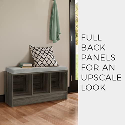 ClosetMaid 1632 Cubeicals 3-Cube Storage Bench, Espresso with Gray Cushion - color: Espresso With Gray Cushion