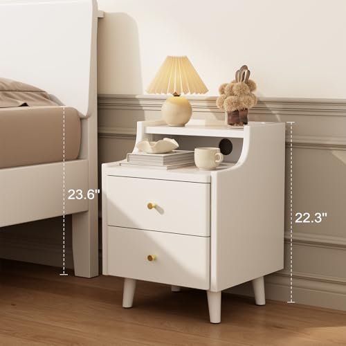 Narrow Nightstand with 2 Drawers,White Nightstand,Bedside Table,Solid Wood Modern Bedside Table for Bedroom,Study,Toilet - color: White, size: 15.75"D x 15.75"W x 22.32"H(2 Drawers)
