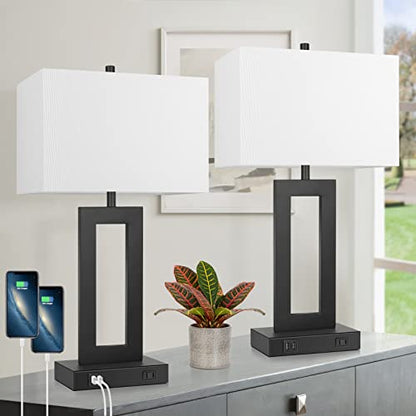 Set of 2 Modern Touch Control Table Lamps with 2 USB Ports, 22’’ Large Bedside Nightstand Lamps 3-Way Dimmable Desk Lamp With White Fabric Shade For Bedrooms Living Room Reading, 2 LED Bulbs Included | 3 Way Dimmable, White Fabric Shade, E26 Base, Desk La