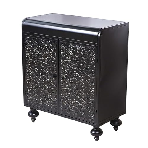 Accent Cabinet with Embossed Pattern, 2-Door Steel Sideboard Buffet Cabinet for Living Room Dining Room Entryway, Storage Cabinet with Shelves