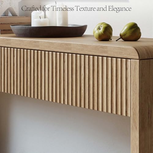 Evermagin 59'' Oak Entryway Table with Drawers, Boho Fluted Console Table, Sofa Table with Storage for Living Room, Entrance, Hallway - color: Oak