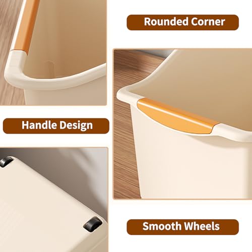 2 Pack Roll Out Plastic Organizer Bins, Tall Under Sink Organizer with Handle for Kitchen, Bathroom and Pantry, Multi-purpose Slim Storage Bin On Wheels, Laundry Room Organizers and Storage