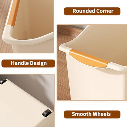2 Pack Roll Out Plastic Organizer Bins, Tall Under Sink Organizer with Handle for Kitchen, Bathroom and Pantry, Multi-purpose Slim Storage Bin On Wheels, Laundry Room Organizers and Storage