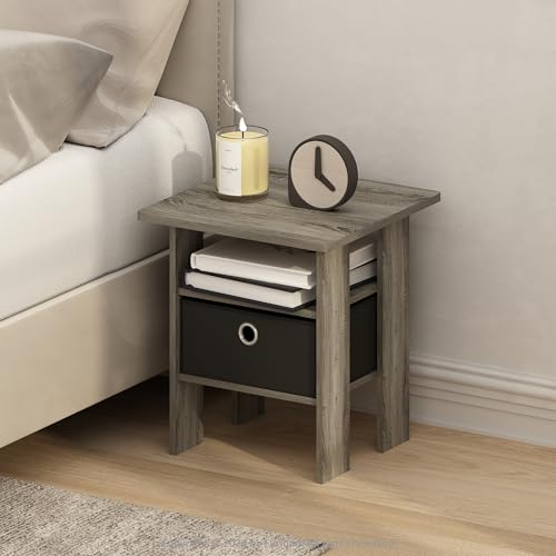 Furinno TIDUR 3-Tier Night Stand, Nightstand with Storage Bin, French Oak | Open Shelf Design, Bedside Table, End Table, Side Table for Bedroom, Living Room - color: French Oak/Black, size: 1-Pack, with Bin