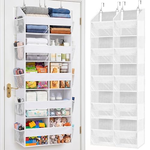 Over The Door Organizer 5 Tiers, Extra Large Behind Door Storage of 10 Compartments, 80 lbs Weight Capacity Hanging Storage Organizer with Clear Window Kids Toys, Shoes,Diapers, Room Storage, White - color: White, size: 5 Tiers