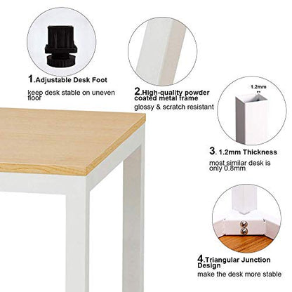 Need 55 Inch Large Computer Desk - Modern Simple Style Home Office Gaming Desk, Basic Writing Table for Study Student, White Metal Frame, Teak - color: Teak & White, size: 55 inches