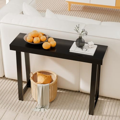 VINGLI 42.9" Black Console Table, Solid Wood Entryway Table, Narrow Sofa Table Behind Couch, Thin, for Living Room, Entrance, Hallway, Foyer, Bedroom, Office - color: Black, size: 42.9