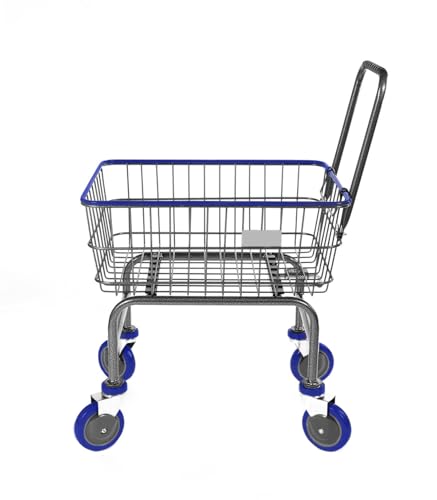 Rolling Laundry Cart with Wheels, Metal Wire Basket, Heavy Duty Utility Cart (Blue) - color: Blue
