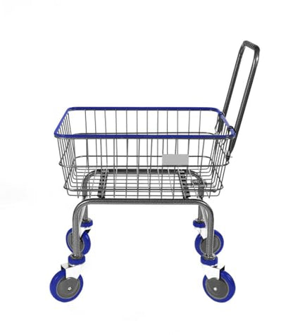 Rolling Laundry Cart with Wheels, Metal Wire Basket, Heavy Duty Utility Cart (Blue) - color: Blue