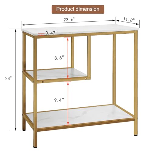 AT-VALY End Table Set of 2, 3-Tier Small End Table, Nightstand for Living Room, Bedroom, Office, Bathroom (Gold)