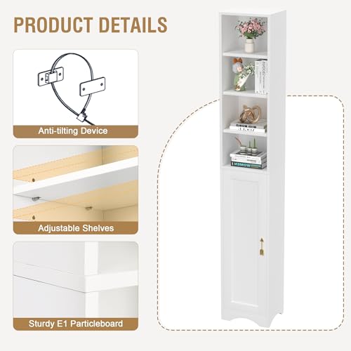 VECELO 71” Freestanding Storage Cabinet with 6 Removable Shelves, Bottom Closed Compartment, Elevated Dust-Resistant Base, Adjustable Organizer for Home-Peal White - color: Peal White