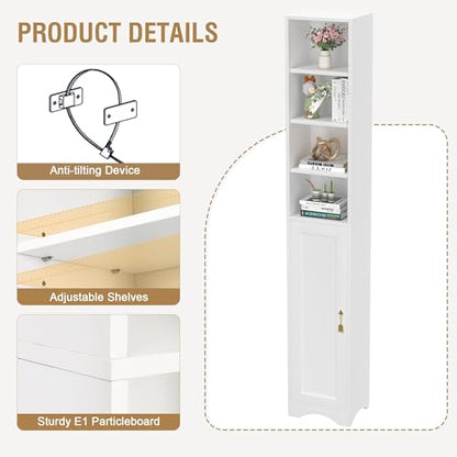 VECELO 71” Freestanding Storage Cabinet with 6 Removable Shelves, Bottom Closed Compartment, Elevated Dust-Resistant Base, Adjustable Organizer for Home-Peal White - color: Peal White