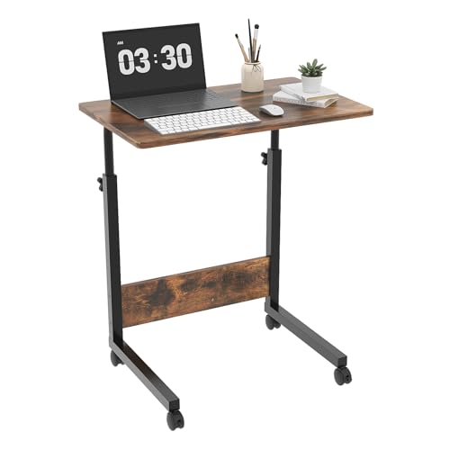 FCH Portable Computer Workstation, Standing Desk Adjustable Height, Small Computer Desk w/Rolling, Sit Stand Laptop Desk TV Tray for Bed Sofa Hospital Reading Eating, Rustic Brown, 23.6" - color: Brown, size: 31.5+Baffle Plate