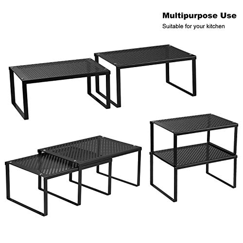 NEX Cabinet Organizer Shelf Set of 2, Kitchen Counter Stackable Shelves, Expandable Spice Rack Pantry Organizers Bathroom Storage Riser, Metal, Black - color: Black
