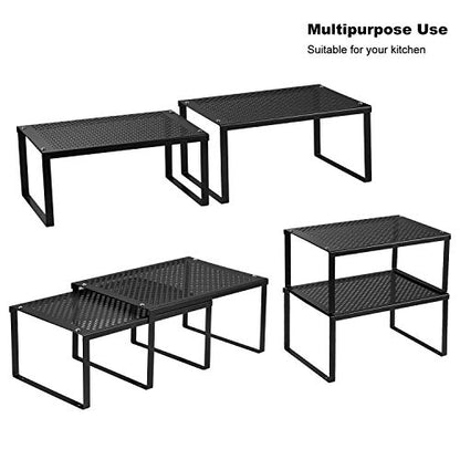 NEX Cabinet Organizer Shelf Set of 2, Kitchen Counter Stackable Shelves, Expandable Spice Rack Pantry Organizers Bathroom Storage Riser, Metal, Black - color: Black