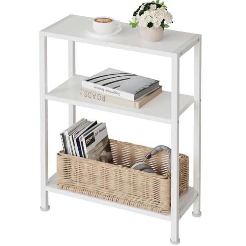 3-Tier Side Table, Small End Table, Sofa Side Table for Narrow Spaces, Slim End Table, Skinny Nightstand Table for Living Room Bedroom Office, White - color: White