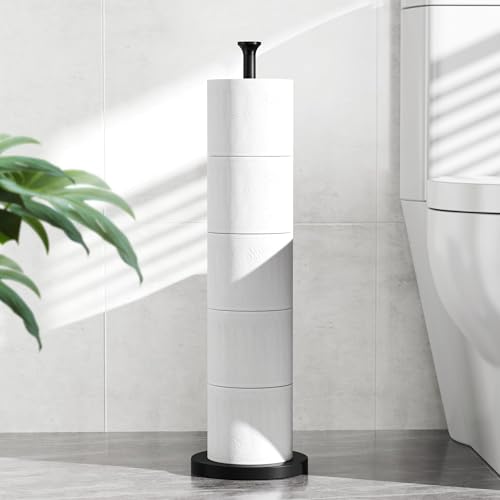 Toilet Paper Holder Stand(with Reserve Function), Free-Standing Spare Rolls Storage Holder, Stainless Steel, Modern Design - color: Matte Black