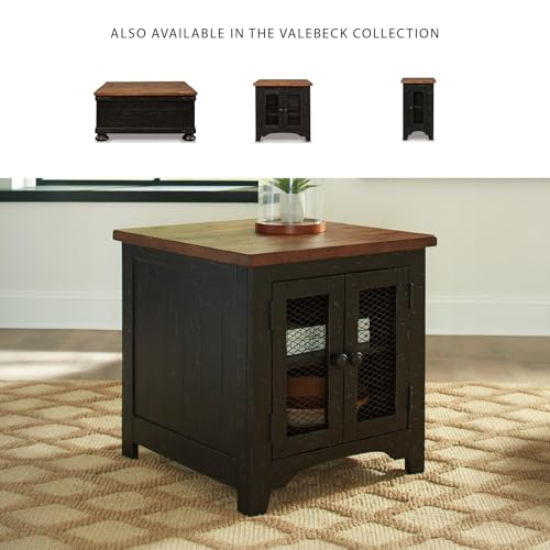 Signature Design by Ashley Distressed Two-Tone Wood Accent Side Table, Valebeck End Table with Cabinet, Casual Farmhouse Nightstand with Metal Wire Mesh Doors, Brown and Black - color: Black/Brown