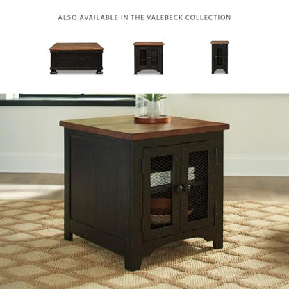 Signature Design by Ashley Distressed Two-Tone Wood Accent Side Table, Valebeck End Table with Cabinet, Casual Farmhouse Nightstand with Metal Wire Mesh Doors, Brown and Black - color: Black/Brown