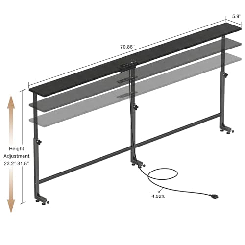 Faesun 70.9 Inch Behind Couch Table, 24"-32" Adjustable Height Range, Behind The Couch Table with Outlet, Adjustable Console Table, Narrow Long Sofa Table, for Living Room, Black - color: Black, size: 70.9"w x 5.9"d (C-shaped)