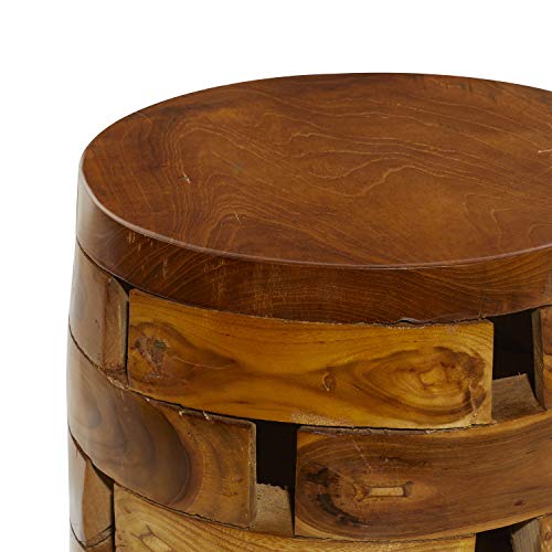 Deco 79 Teak Wood Handmade Side End Accent Table Live Edge End Table with Brick Inspired Design, Side Table 14" x 14" x 18", Light Brown - color: Light Brown, size: 14" x 14" x 18"