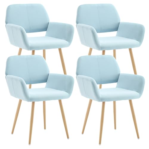 KCC Desk Chair No Wheels Makeup Vanity Chair for Living Room,Set of 4,Blue | Velvet Modern Dining Room Arm Chairs Mid-Century Accent Upholstered Club Guest Chair with Metal Tube Legs for Kitchen - color: Blue, size: Set of 4