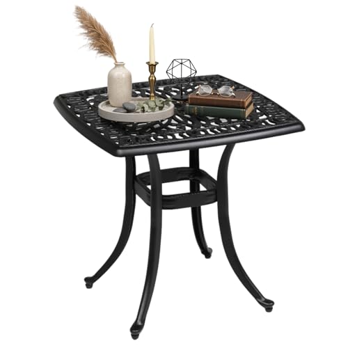VINGLI 21” Outdoor Side Table, Cast Aluminum All-Weather Patio Side Table Small Outdoor Table Bistro Table for Outside, Porch, Balcony, Patio (Black) - color: Black