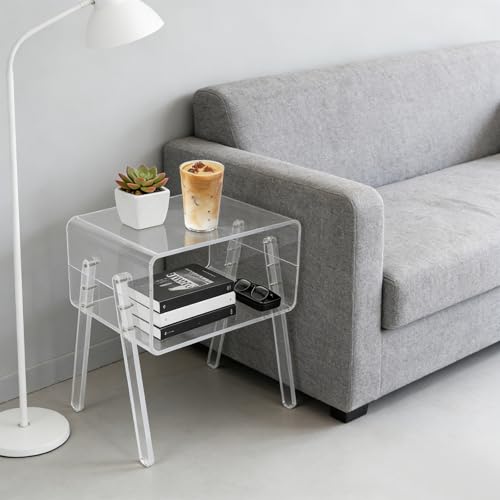Acrylic Side Table, 2-Tier End Table with Open Storage for Small Spaces, Clear Modern Nightstand for Bedroom, Living Room, Apartment - color: Clear