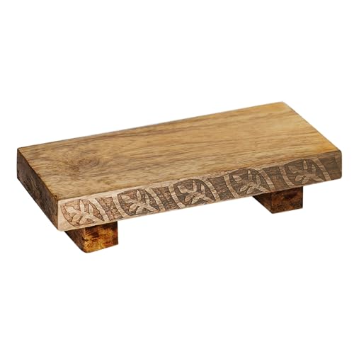 Small Wood Pedestal Stand - Handcrafted Bathroom Tray Soap Stand, Farmhouse Decorative Tray Bathroom Counter Sink Organizer & Wood Riser for Kitchen Decor 9" X 4" X 1.8" - Brown - color: Brown