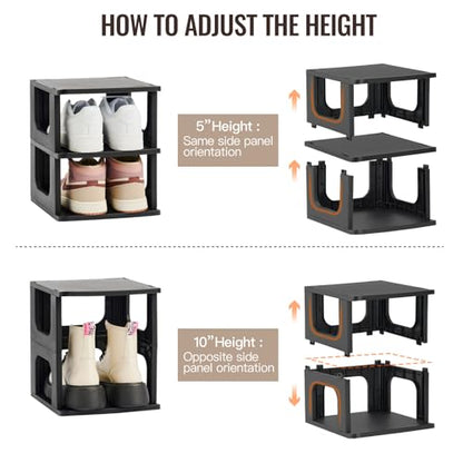 TRZZ 5-Tier Small Shoe Rack, Vertical Narrow Stackable Organizer with Removable Partition, Efficient Shoe Storage for Closet, Entryway, and Small Spaces (Black) | Removable Partition, Vertical Efficient Shoe Storage, for Closet, Entryway, Small Spaces - c