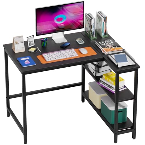 FDW L-Shaped Gaming Desk 39 Inch Computer Desk Corner Desks with Reversible Side Storage Shelves Study Desk Metal Frame PC Work Table for Home Office Dorm Sturdy Writing Workstation, Black - size: 39 Inch