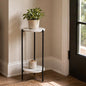 Furinno BESI Plant Stand Indoor, 2-Tier Round Plant Shelf, Metal Flower Pot Plant Stand, Balcony, Patio, Garden, Marble White - color: Marble White